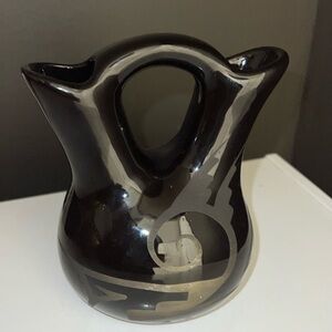 Cedar Mesa Pottery Wedding Vase Black Satin Design B. Dine On Black 5”